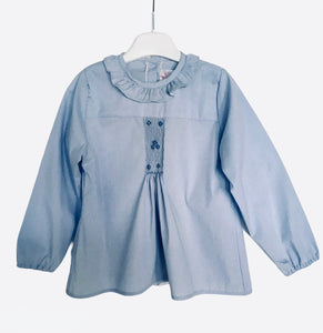 Blouse smocks Manches Longues Enfant Bleu ciel Madagascar Fait Main