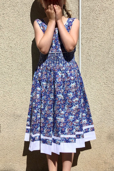 Robe smocks Chasuble à Fleurs Bleues