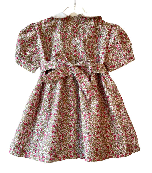 Robe smocks "Éloïse" Manches Ballons col claudine à Fleurs Rose et Kaki