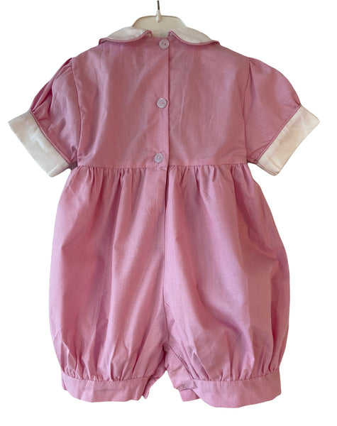 Barboteuse smocks "Amaryllis" Rose col blanc