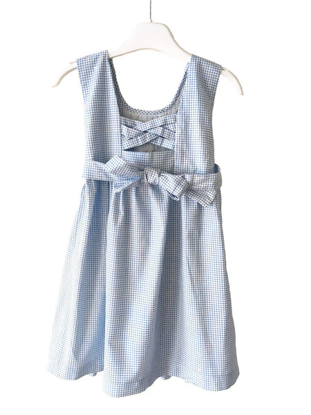 Robe smocks enfant fille bleu dos ouvert croisillons