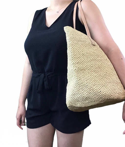 Sac Plage Crochet Raphia Rabane Fait Main Madagascar Tendance Été Beige Naturel