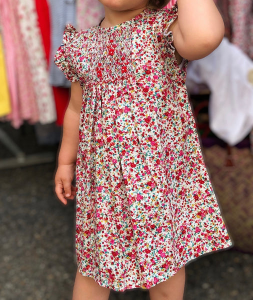 Robe Blouse smockée à Fleurs Rouge