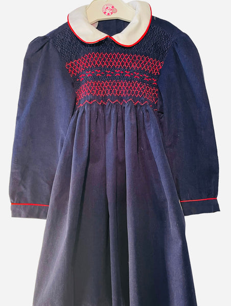 Robe smocks Velours Manches Longues Bleu Marine