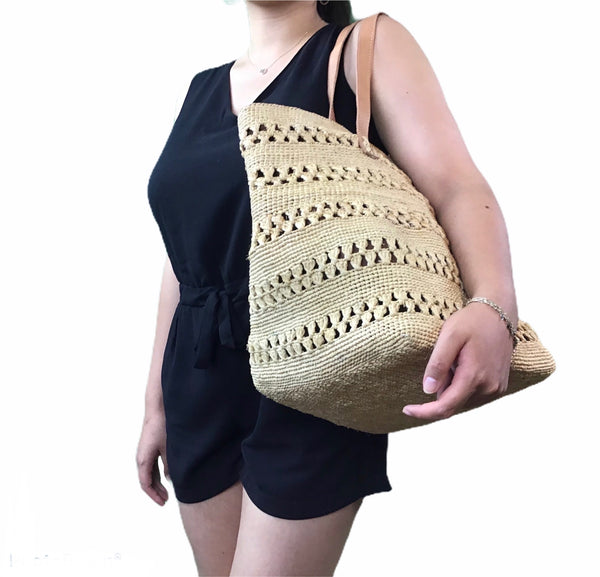 Sac Plage Crochet Raphia Rabane Fait Main Madagascar Tendance Été Naturel Beige