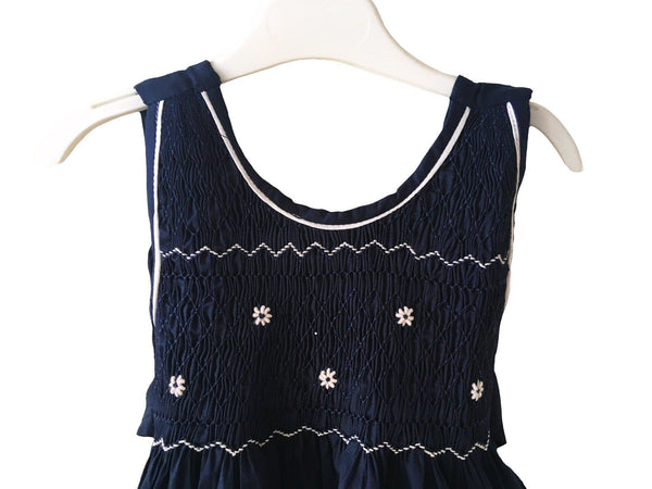 Robe smocks enfant fille bleu marine brodé main