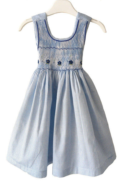 Robe smocks enfant fille vichy bleu ciel