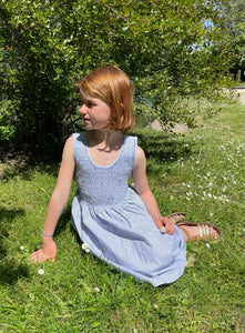 Robe smocks Chasuble à rayures Bleu Ciel