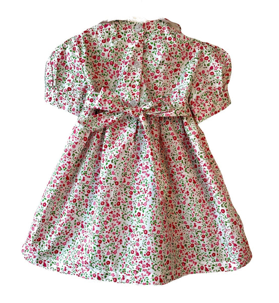 Robe smocks "Printemps" Manches Ballons col claudine à Fleurs Rose