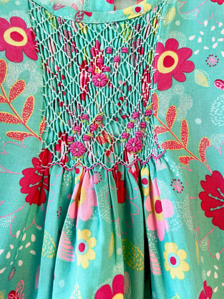 Robe Blouse smockée "Turquoise"