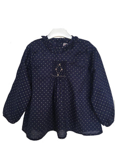 Blouse smocks Manches Longues Enfant Bleu Marine Pois Madagascar Fait Main